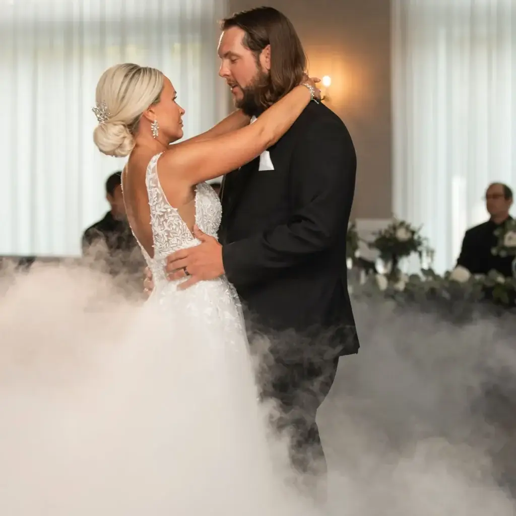 Bride and groom first dance on the clouds at South Hills Country Club in Pittsburgh by Soundwaves Event Group