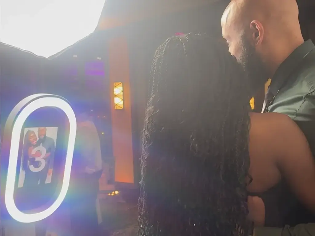 Couple using Digital Photo Booth at Sheraton Station Square Pittsburgh wedding