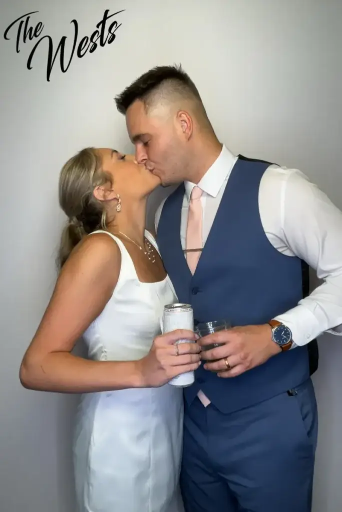 Bride and groom posing in the digital photo booth at a wedding at the Georgetown Centre in Pittsburgh