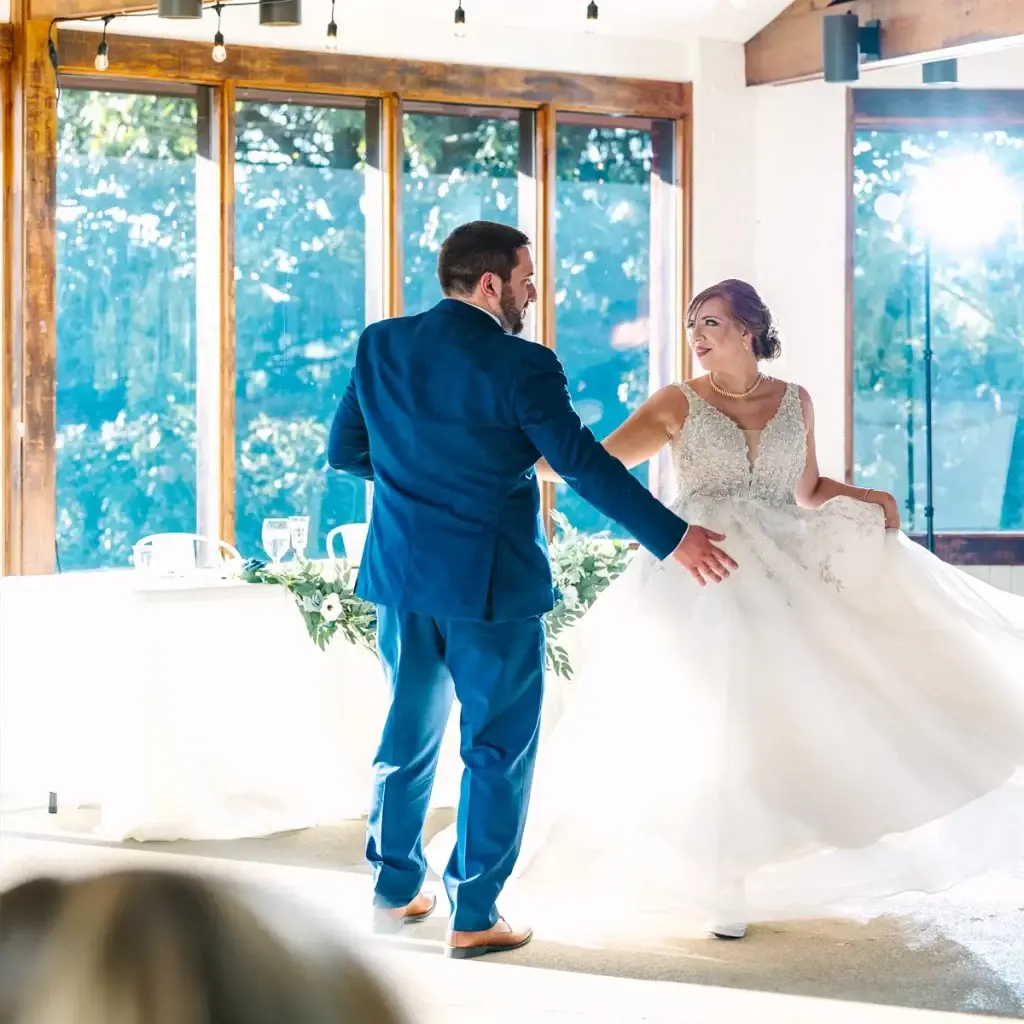Bride and groom sharing their first dance at Yinzer Valley Farms in Mount Pleasant, Pennsylvania
